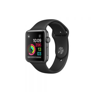 Watch Series 1 Aluminum (42mm), Space Gray, Dark brown silicone band