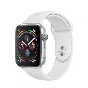 Watch Series 4 Aluminum (44mm), Silver, Black Sport Band (Third party band)